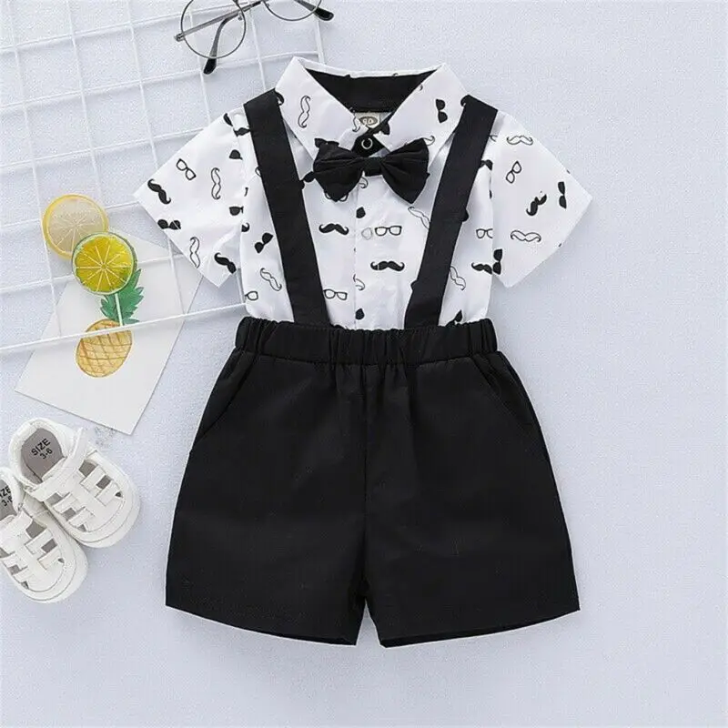 Baby Boy Clothing Set Fashion Christening Formal Party Bow Tie Shirt Overalls Boys Suit Outfit Kids 0-24M |