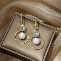 fashion white pearl circle dangle earrings for women girls trendy korean drop earring fashion jewelry accessories gifts 1pair