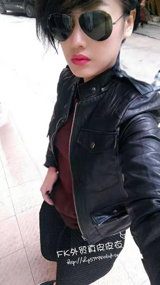 Женская куртка из натуральной кожи с несколькими карманами весенне-осеннее