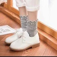 women solid cotton crew socks girls lace ruffles with beads and pearls ankle socks winter warm pink grey long socks 5 pairslot