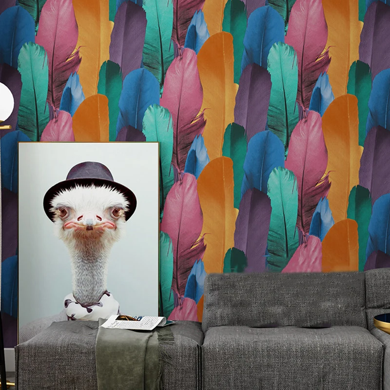 

Fashion Personality Colorful Peacock Feather Wallpaper 3D Stereo Tv Background Wall Home Decoration