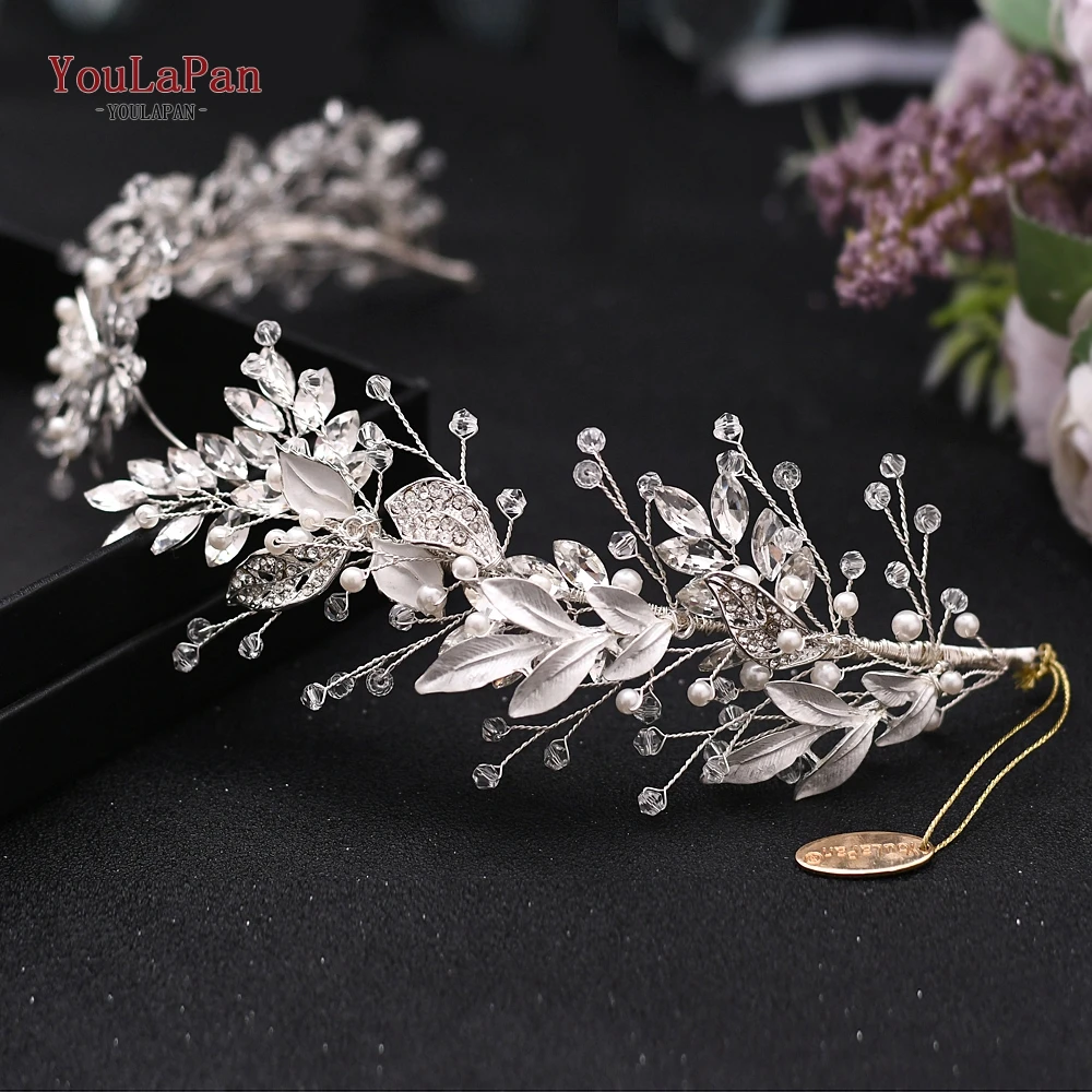 

YouLaPan HP272 Silver Alloy Leaves Wedding Headband Rhinestone Bridal Hair Jewelry Women Tiara Trendy Hair Accessories