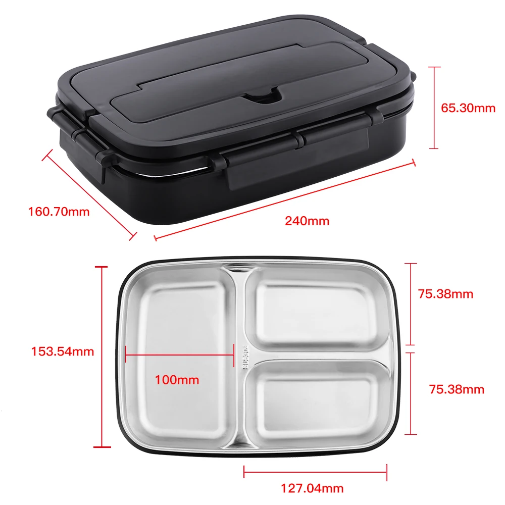 Портативный 304 из нержавеющей стали Bento Box с 3 отделениями Ланч-бокс герметичный микроволновая печь Подогрев пищевой контейнер посуда для взрослых