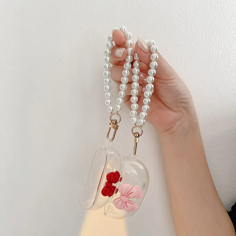 Новый милый розовый красный бант из ТПУ прозрачный чехол для наушников студийной