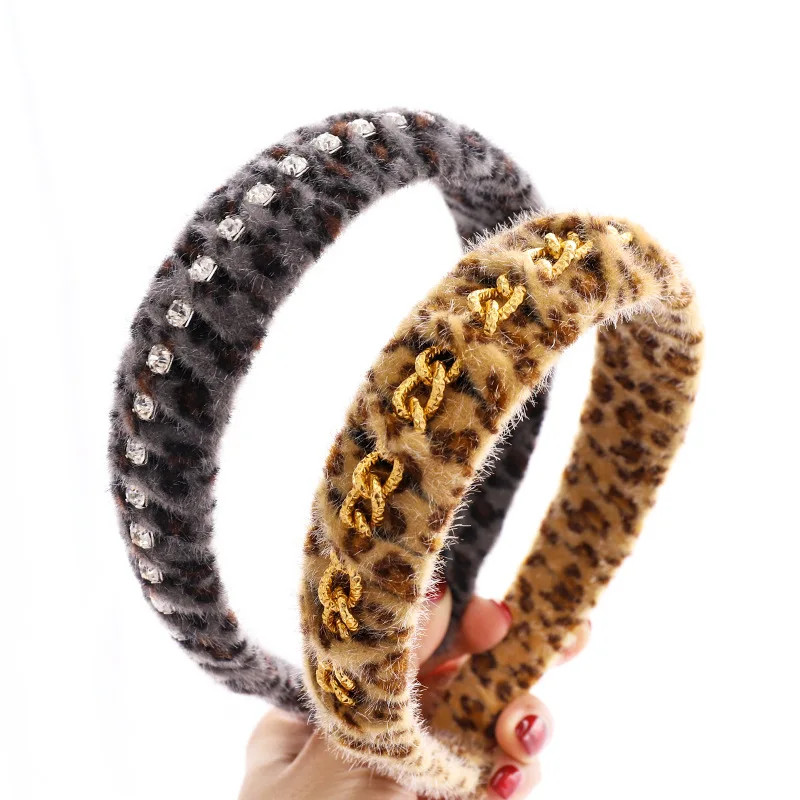 

2020 Vintage Braided Chain Rhinestone Bezel Hairband Women Leopard Turban Headband Girls Hair Accessories Opaska Do Wlosow