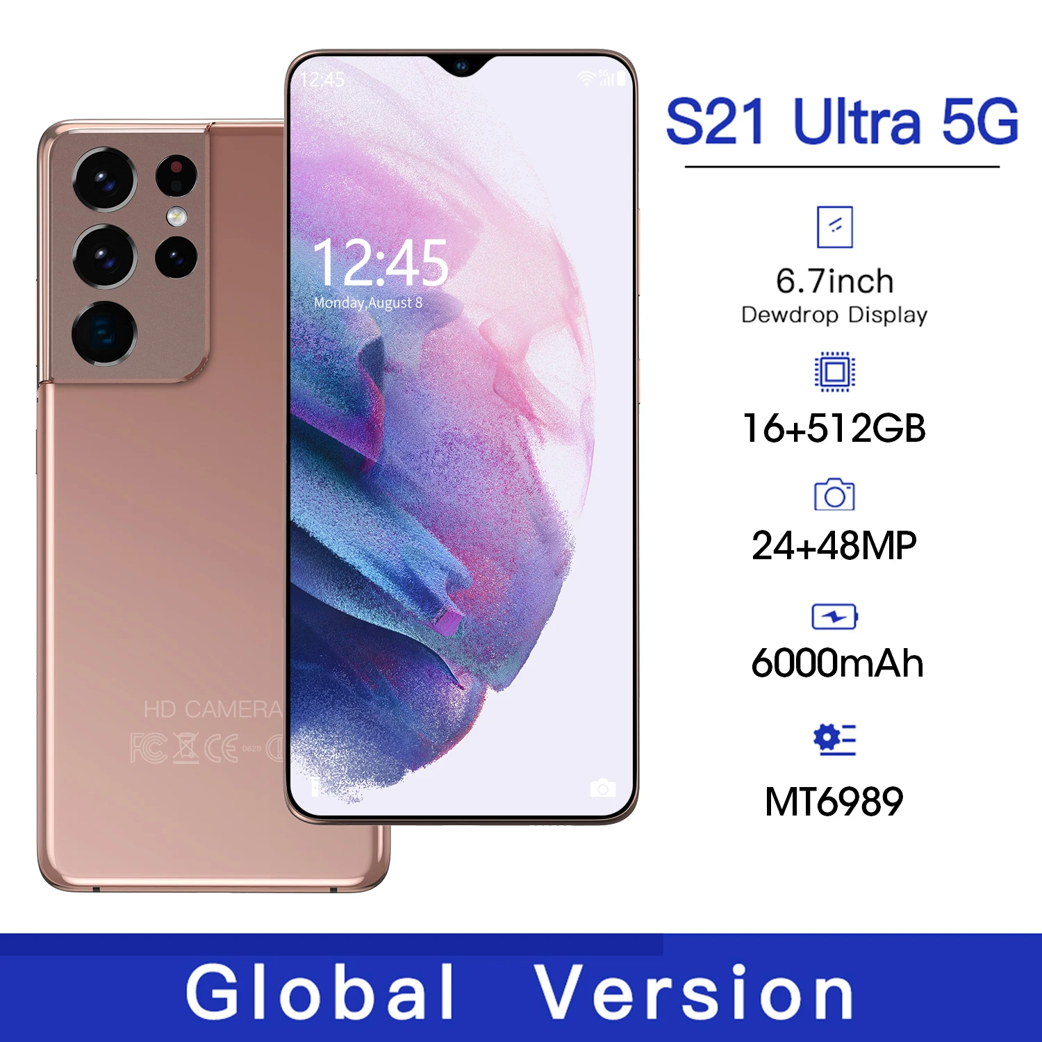 

Galaxia S21+Ultra 7,2 Pulgadas 6000mAh Smartphone Desbloquear Mundial Version 4G 5G Android 10 24MP+48MP 16GB + 512GB Celulares