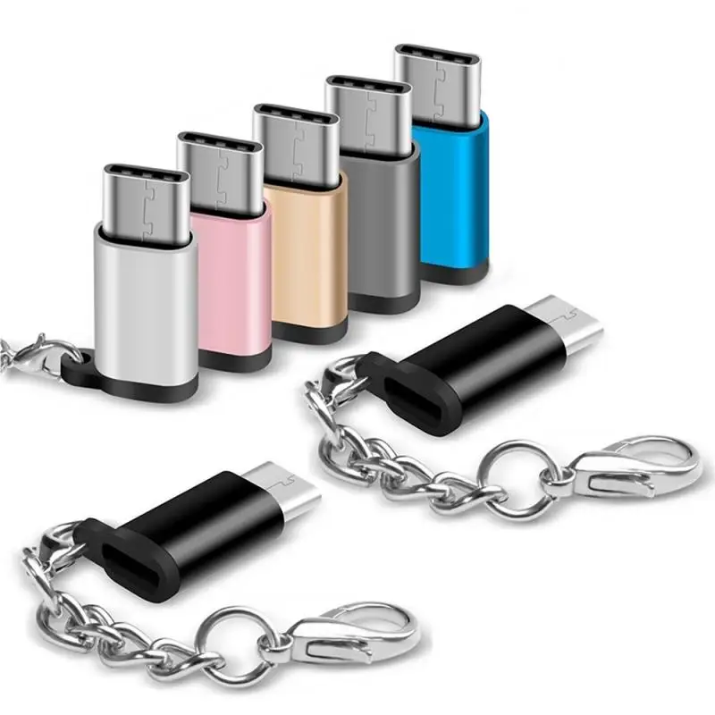 1 шт. Тип C адаптер USB-C к Micro USB с цепочкой для ключей Алюминий сплав Универсальный