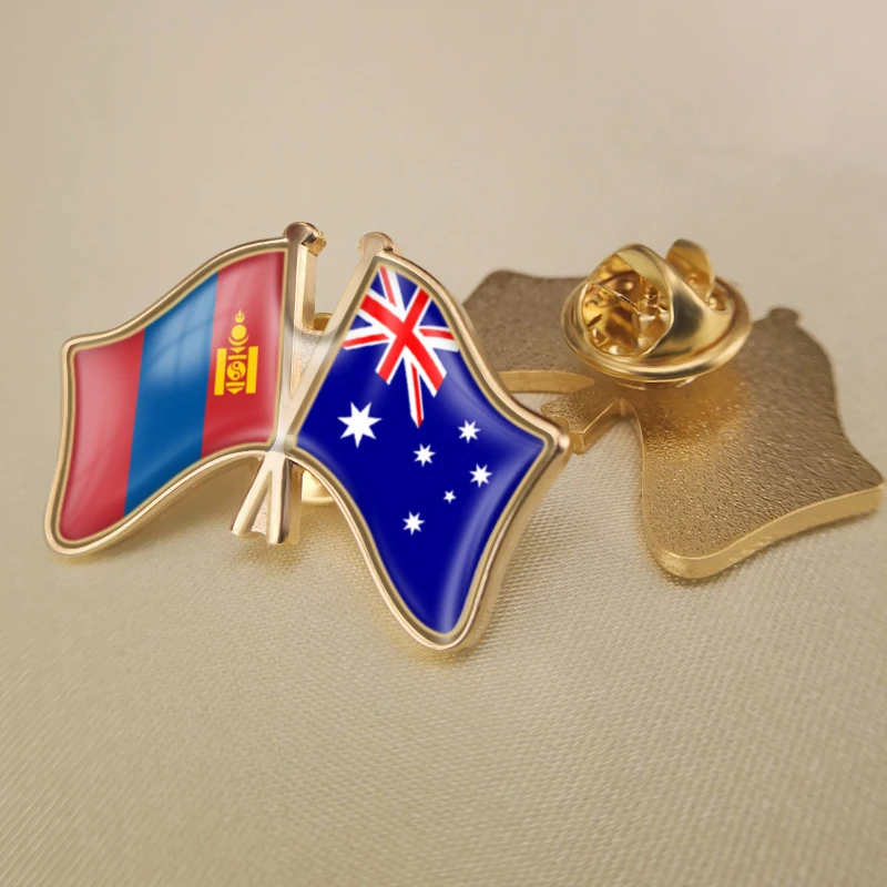 

Mongolia and Australia Crossed Double Friendship Flags Brooch Badges Lapel Pins