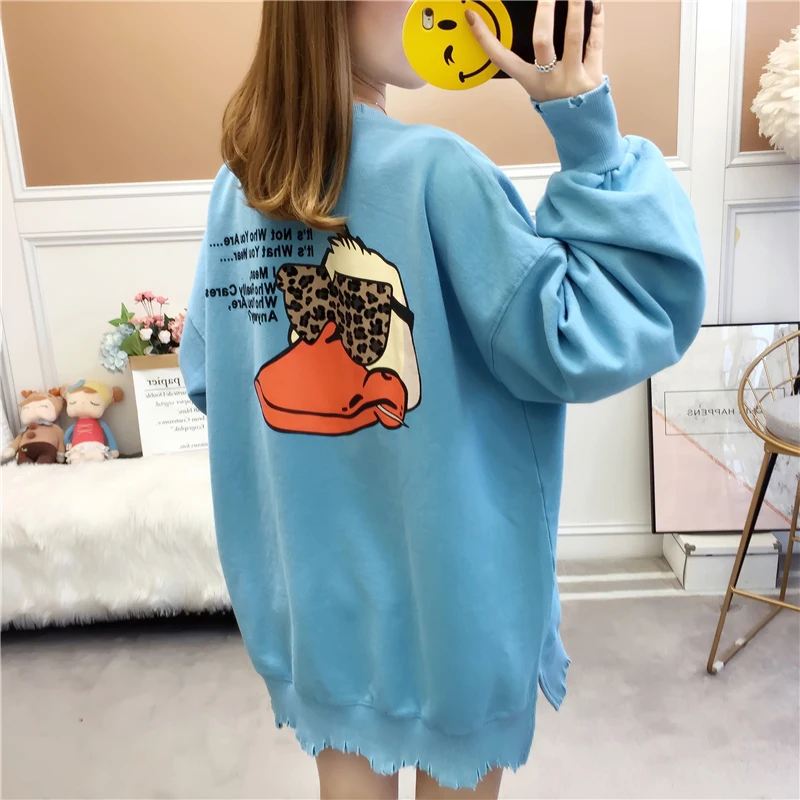 Крутой длинный свитер с мультяшным животным женская одежда весенний хлопковый