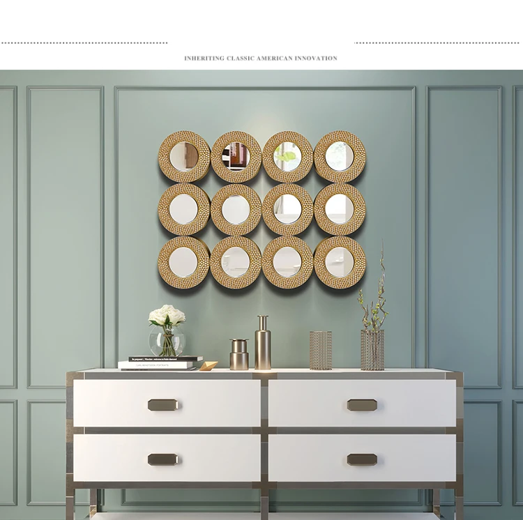 

Modern Wrought Iron Decorative Mirror Wall Hanging Pendant Livingroom Home Wall Mural Ornaments Hotel Wall Sticker Crafts Decor
