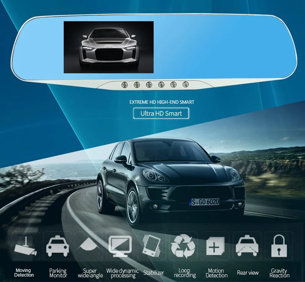 Новейший автомобильный видеорегистратор зеркало заднего вида 4 3 дюйма 1080P G