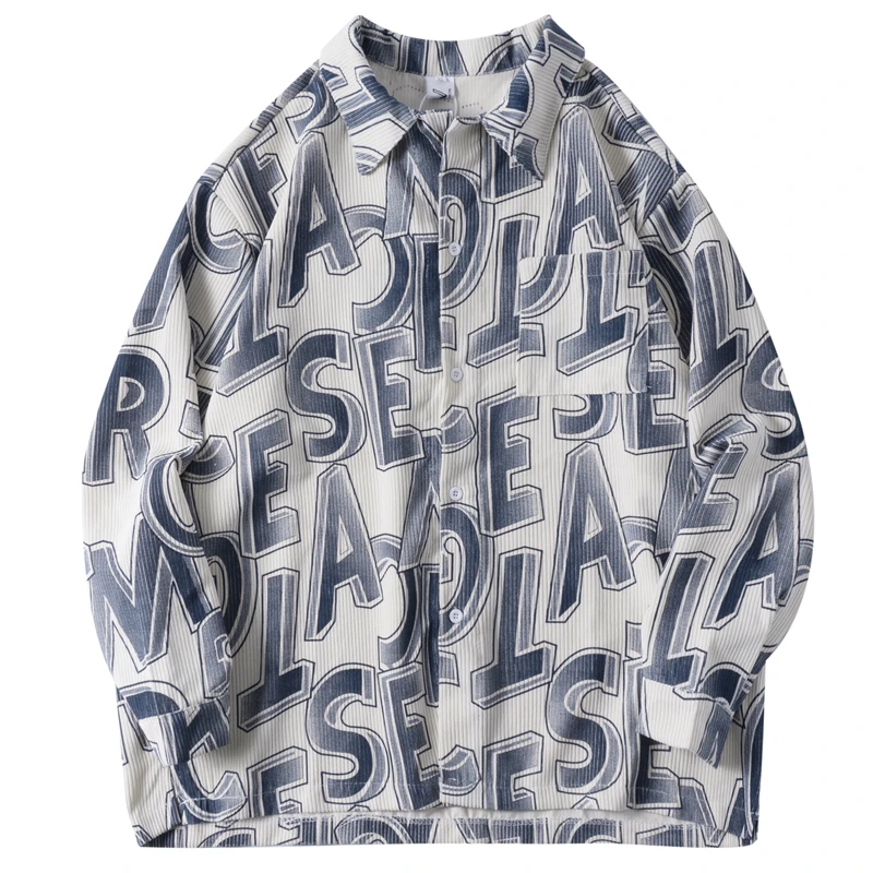 

High Street Shirt Streetwear Hip Hop Vintage Loose Square Collar Long Sleeve Blouse Fashion Letter Print Spring Women's Men's
