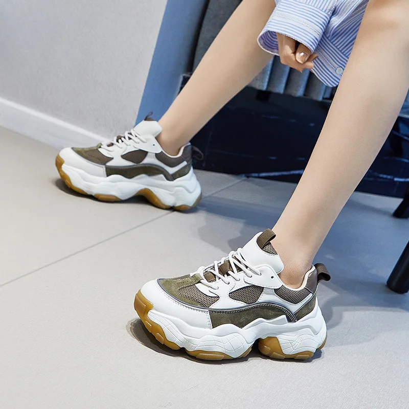 

RIZABINA Women Sneakers Real Leather Mixed Color Casual Shoes Woman Lace New Fashion Platform Lady Daily Footwear Size 35-39