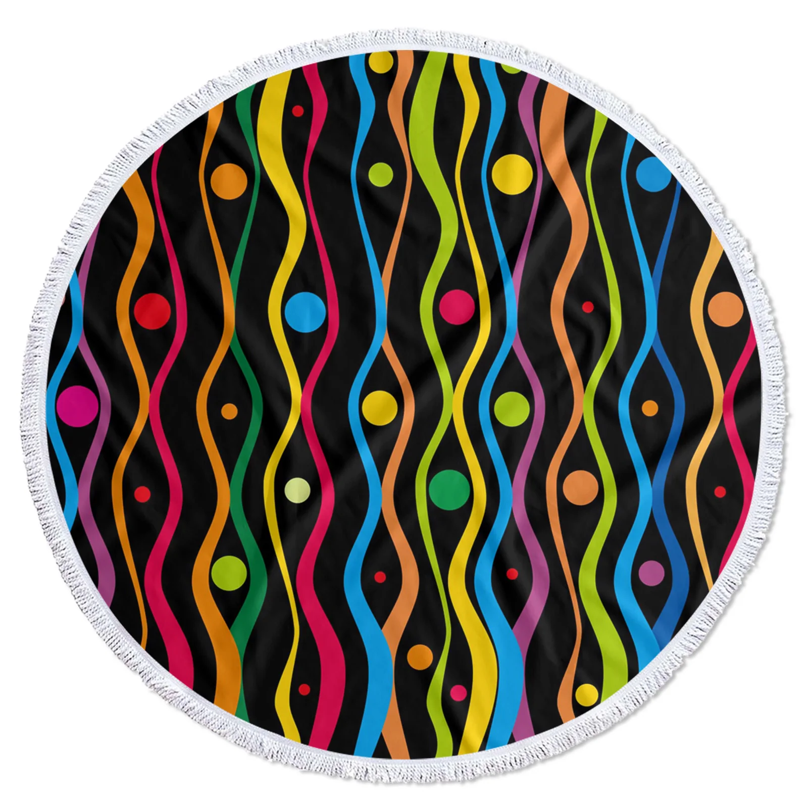 Circular Rainbow Wave Swimming Towel Microfiber Beach Towels Yoga Mat Shawl Round Tassel | Towel/Towel Set