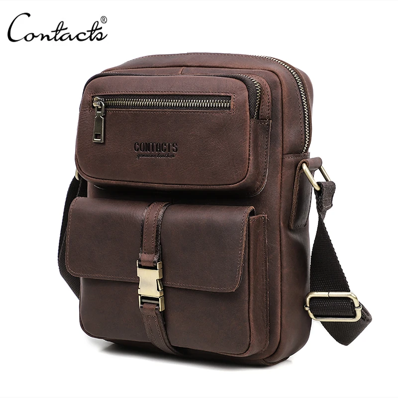 CONTACT'S Genuine Leather Men's Crossbody Bag Designer Male Leather Shoulder Bags Casual Messenger Bags For 11