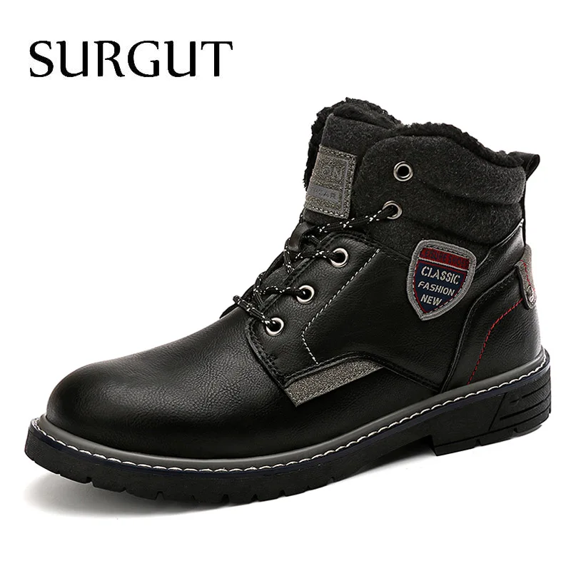 01 Black SURGUT/Новинка года; зимние теплые мужские ботинки на меху; кожаные водонепроницаемые зимние ботинки; обувь для пустыни; удобные мотоциклетные ботильоны - Цвет: 01 Black