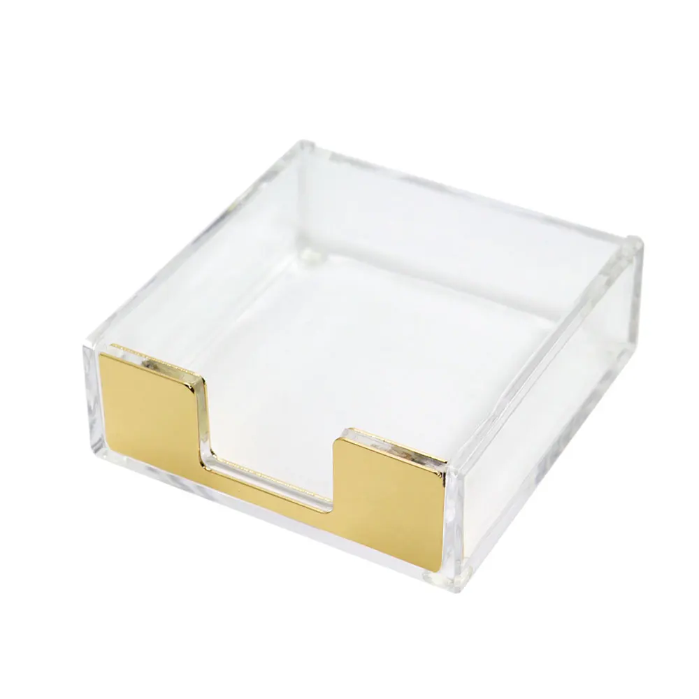 Multibey Rose Gold Acrylic Desktop Accessories Organizer Memo Holder Paper Dispenser Clear Gold Sticky Note Pad Holder for Desk