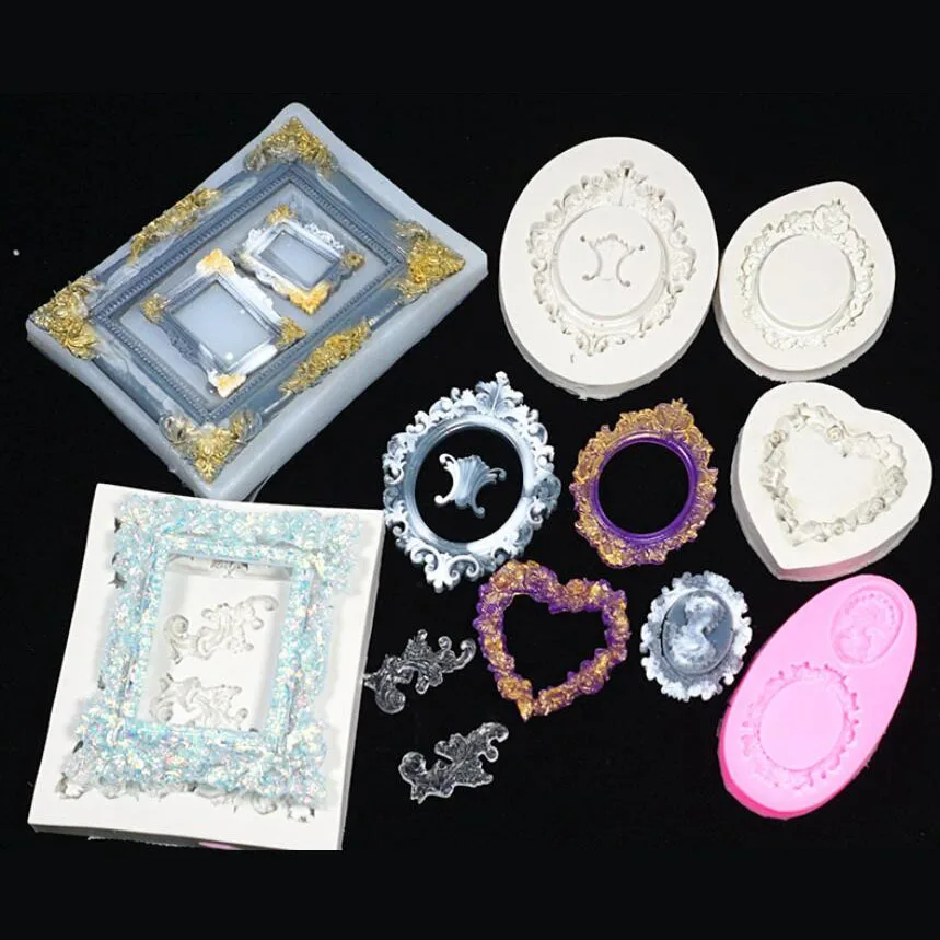 

Retro Lace Love Heart Shape Photo Frame Silicone Mold for Diy Crystal Heart Cutting Shape Type Epoxy Resin Molds for Jewelry