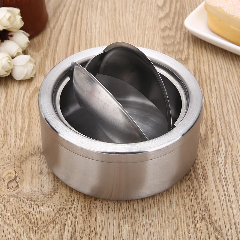 Mayitr Stainless Steel Cigarette Ashtray Ash Storage Case Gifts Windproof with Lid Round Cigar Smoking Accessory Silver|windproof ashtray|ashtrays