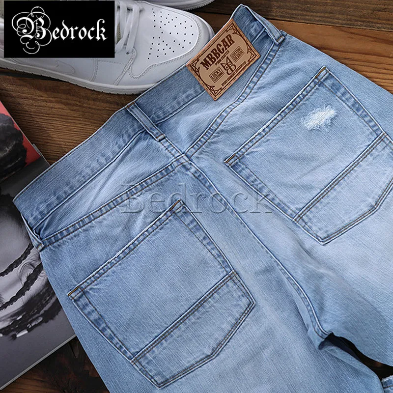 

MBBCAR Men's Summer Thin Slim Pencil Cropped Pants 11oz Hole Casual Retro Raw Denim Washed Jeans Cat Whisker 7242
