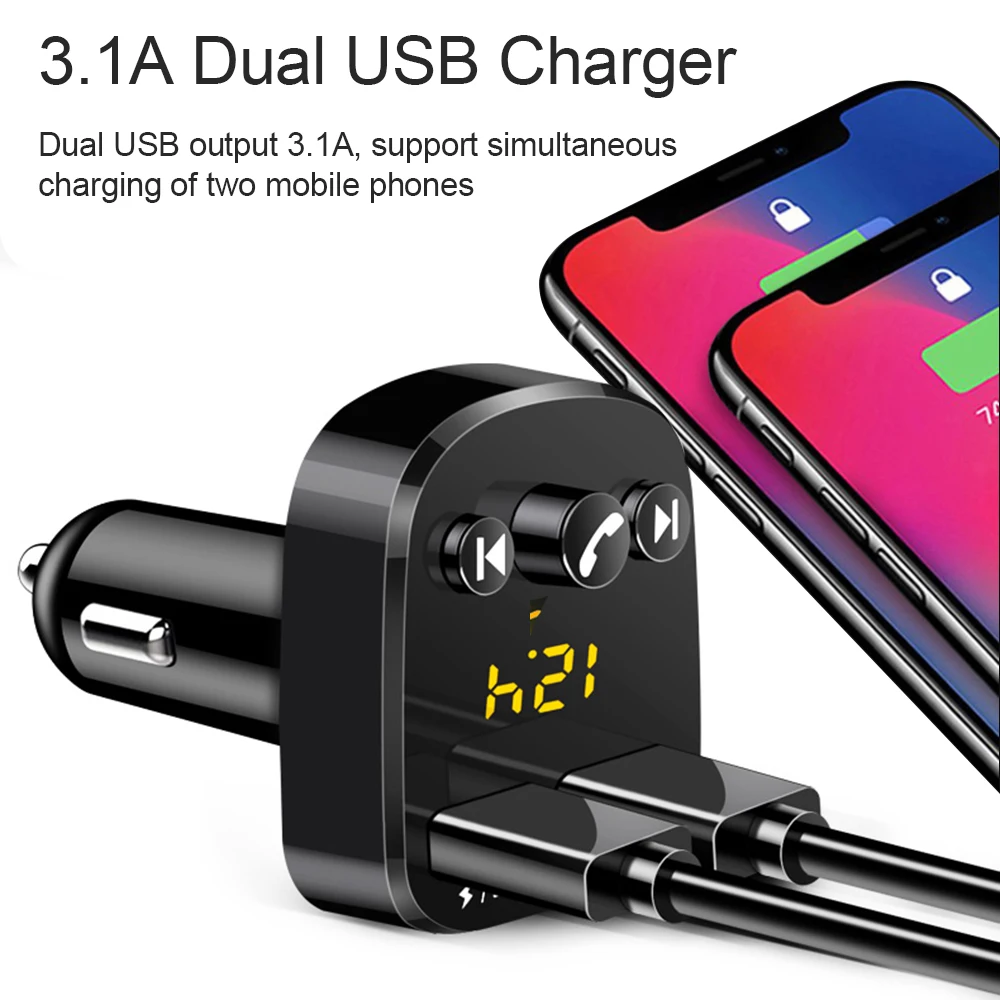 Автомобильный FM-трансмиттер JINSERTA Bluetooth 5 0 MP3 плеер с двумя USB-портами и U-диском а |