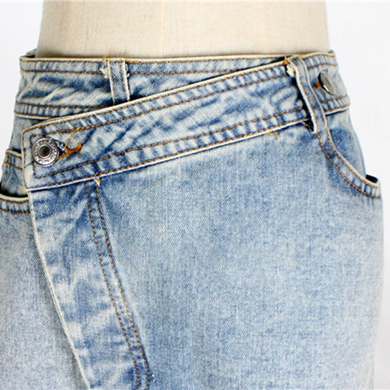 

GALCAUR Korean Skirt For Women High Waist Tassels Split Slim Denim Irregular Hem Skirts Female Fashion Clothes 2021 Summer Tide