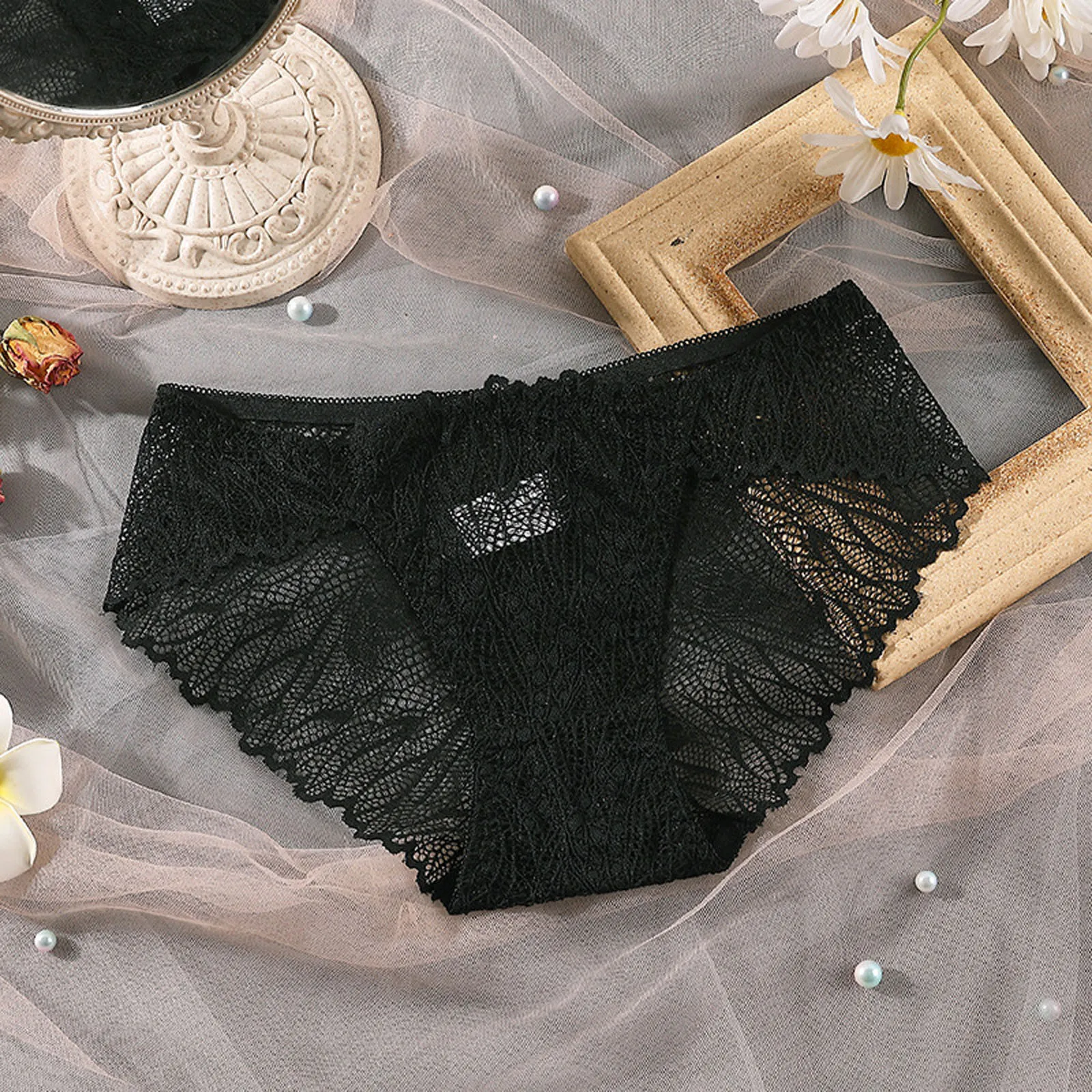 

Sexy Lingerie Lace Embroidery Women Panties Perspective Temptation Sexy Flower Underwear Low Waist Brief Underpants G-String Hot