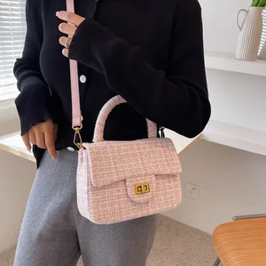 Portable Small Square Bag Texture Foreign Style Lock Single Shoulder Messenger Bag Women 2021 Canvas Autumn Popular Girl Bag