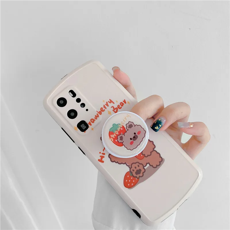 Милый чехол для телефона с рисунком медведя клубники Huawei P 30 40 Pro Nova 5 6 7 Mate Honor V