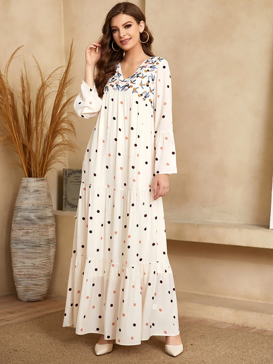 

Turkey India Muslim Dress Women Summer Abaya Duabi Arab Polka Dots Vestidos Moroccon Kaftan Islamic Clothing Jilbab Gown Robe