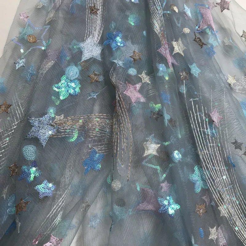 3/5/10yard Colorful Stars Sequin Embroidery Mesh Lace Fabric Tulle Material for Party Evening Dress Black White Grey By the Yard - купить по