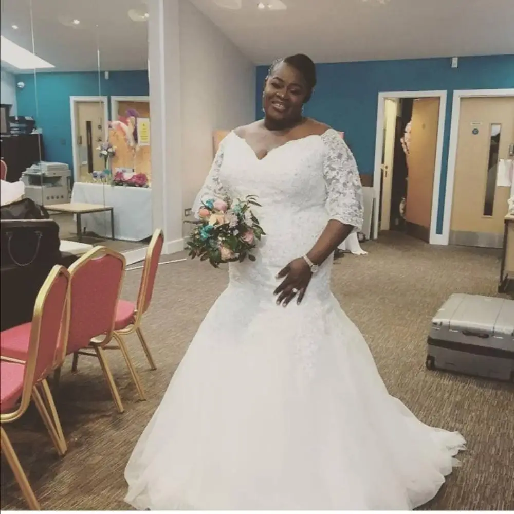 Vestidos De Novia 2019 кружева размера плюс Русалка Свадебные платья Половина рукава цвета