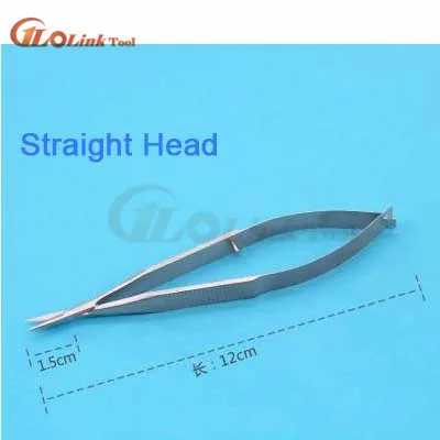 12cm Flat Straight Микроскопические Ножницы Щипцы зонд микро крюк Пинцет шпатель 12 см из нержавеющей стали зонды, крючки, лопатки, щипцы - Цвет: 12cm Flat Straight