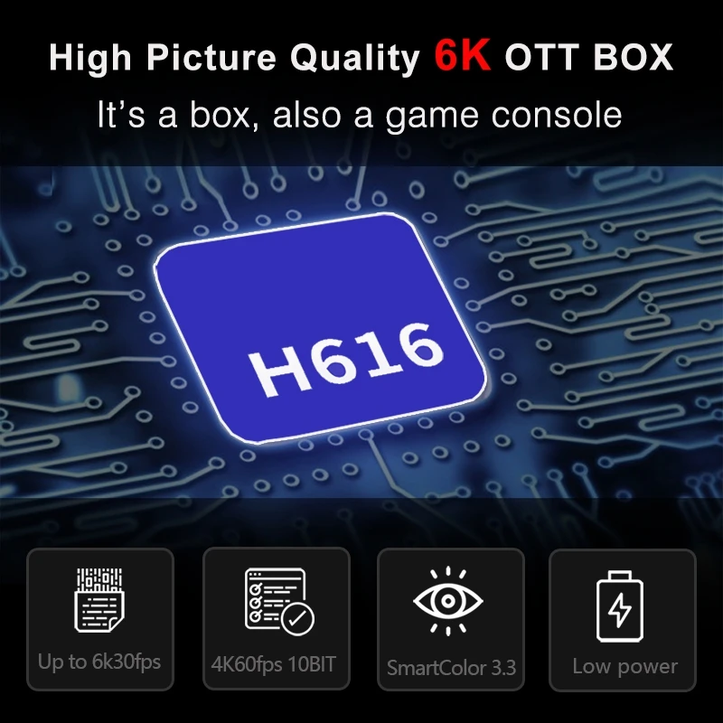 

H96 MAX H616 HD 6K Smart Internet TV Quad Core Set-Top Box Android 10.0 TV BOX Player (4+64G)
