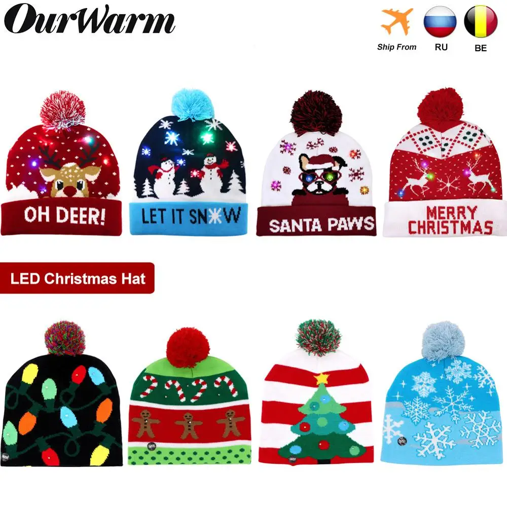 Рождественские шапки светодиодный светильник шапочка Рождественский свитер