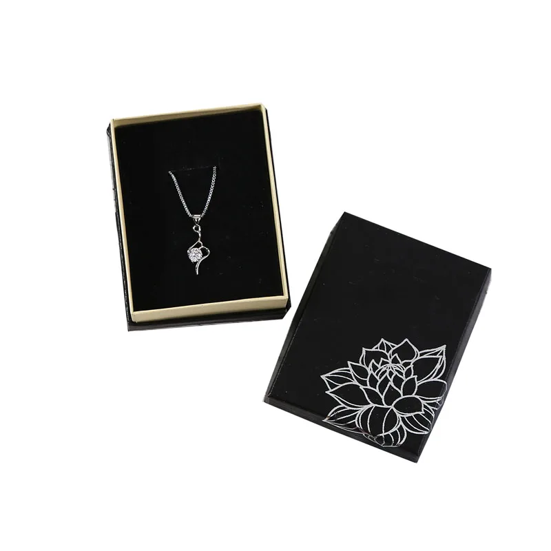 

Customized Logo Printing Ring Paper Box Black Necklace Pendant Bracelet Packaging boxes jewelry organizer gifts box Engagement