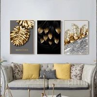 black and white abstract golden leaf texture canvas decorative painting poster wall art bedroom living room home decoration