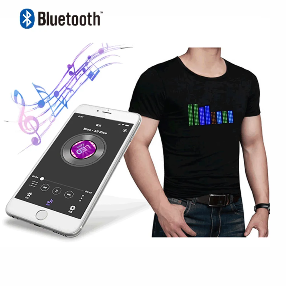 

Full-color Bluetooth Led Luminous T-shirt, Bar Dj Party Show Advertising Shirt Built-in Scrolling Message Matrix Display Board