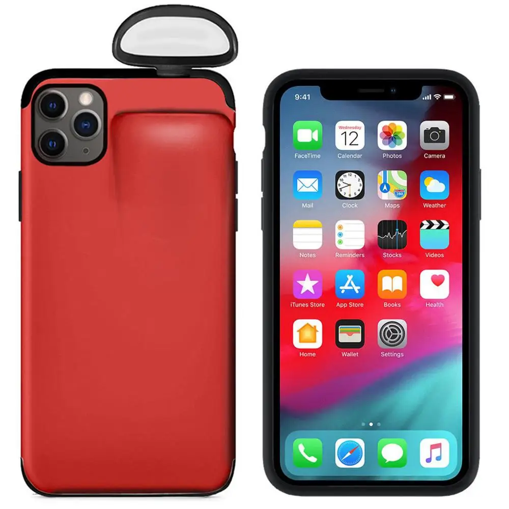 red Жидкий силиконовый чехол для телефона для IPhone 11/Pro/MAX/XR/XS/X для Air Pods 2 в 1 мягкий чехол для 7 Plus/8 Plus - Цвет: red