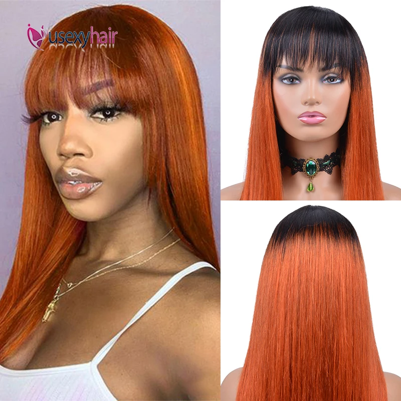 

Brazilian Straight Human Hair Wigs 150% Density Afro Full Machine Made Wigs Pre Plucked Remy Straight Human Hair Wig With Bangs