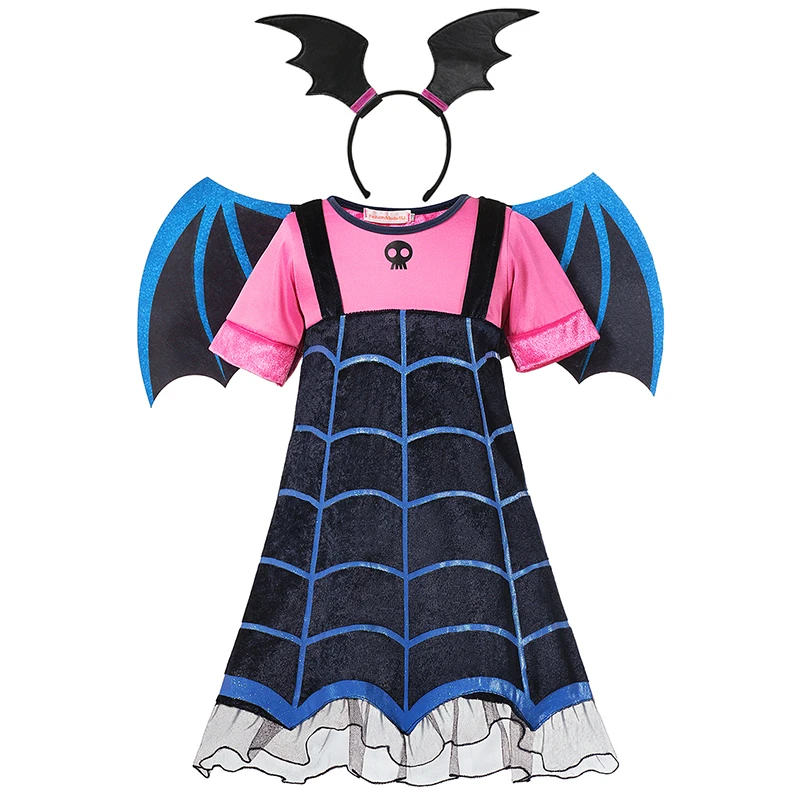 Girls Vampire Dress with Wing Kids Cospay Cartoon Clothing Child Halloween Role Play Gown Sets Vampiric Costume Fancy | Детская одежда