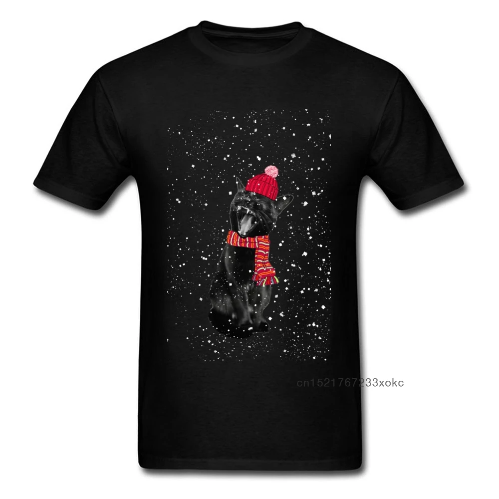 Рождественская футболка Мужская с черной кошкой новинка 2018 Подарочная одежда