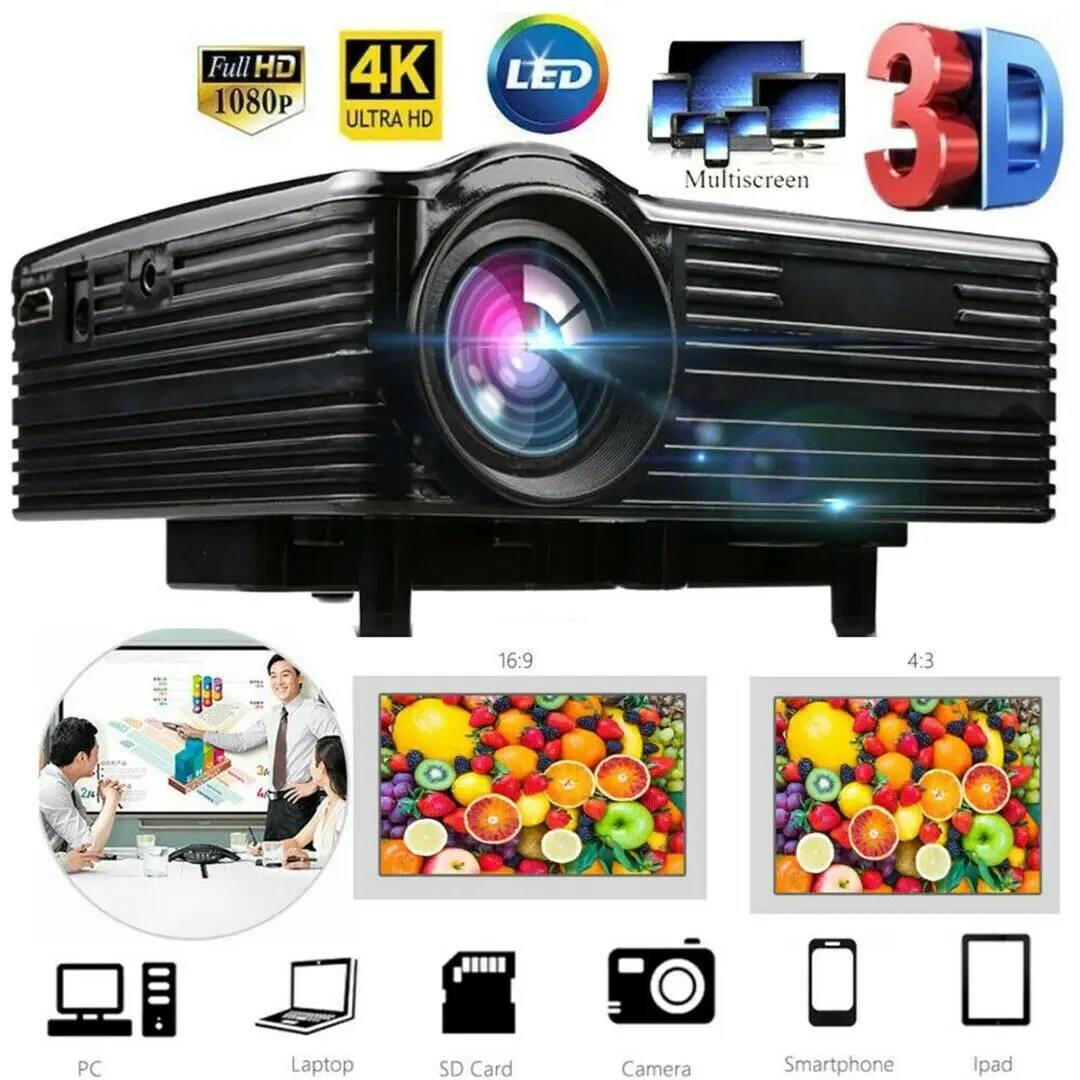 1080P портативный мини светодиодный проектор HD 4K 3D видео домашний кинотеатр