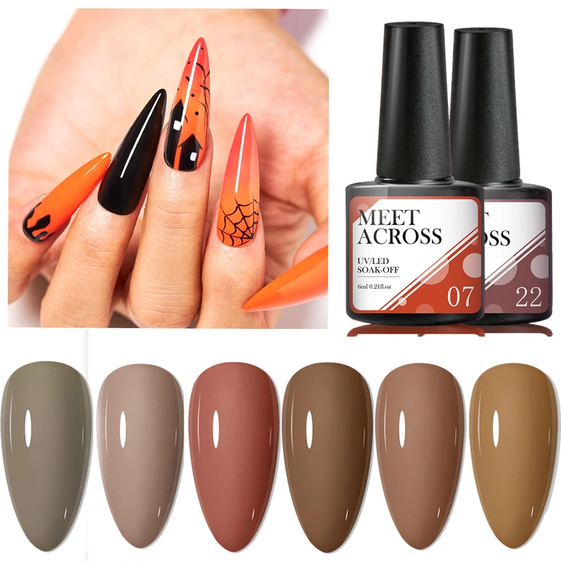 

MEET ACROSS Color Gel Nail Polish Gray Series 6ml Varnishes Gel Design Semi-permanent UV/LED Primer Manicure Gel For Nail Art