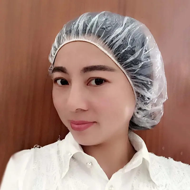 100pcs Disposable Hat Hotel One-Off Elastic Shower Bathing Cap Clear Hair Salon Bathroom Products | Дом и сад