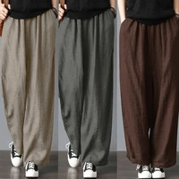 mens cotton linen wide leg pants summer loose casual fitness straight stretch bloomers trousers harem plus size clothing s 3xl