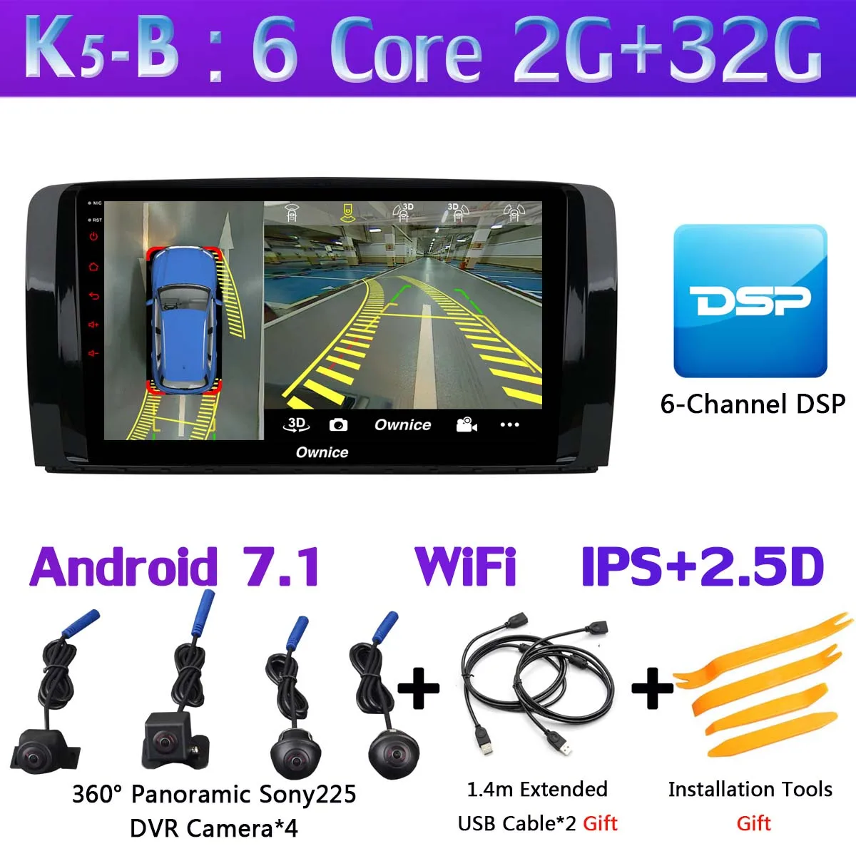 K5-B 1Din 360 ° камера 4G LTE WiFi Android 9,0 4G+ 64G SPDIF DSP CarPlay автомобильный мультимедийный плеер для Mercedes Benz R Class W251 gps радио - Цвет: K5-B