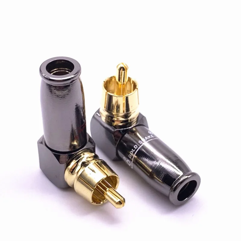 

1pcs 90 Degree Snake King RCA L-shaped Gun Black Gold Plated Right Angle RCA Male Plug Audio Video Connector Soldering