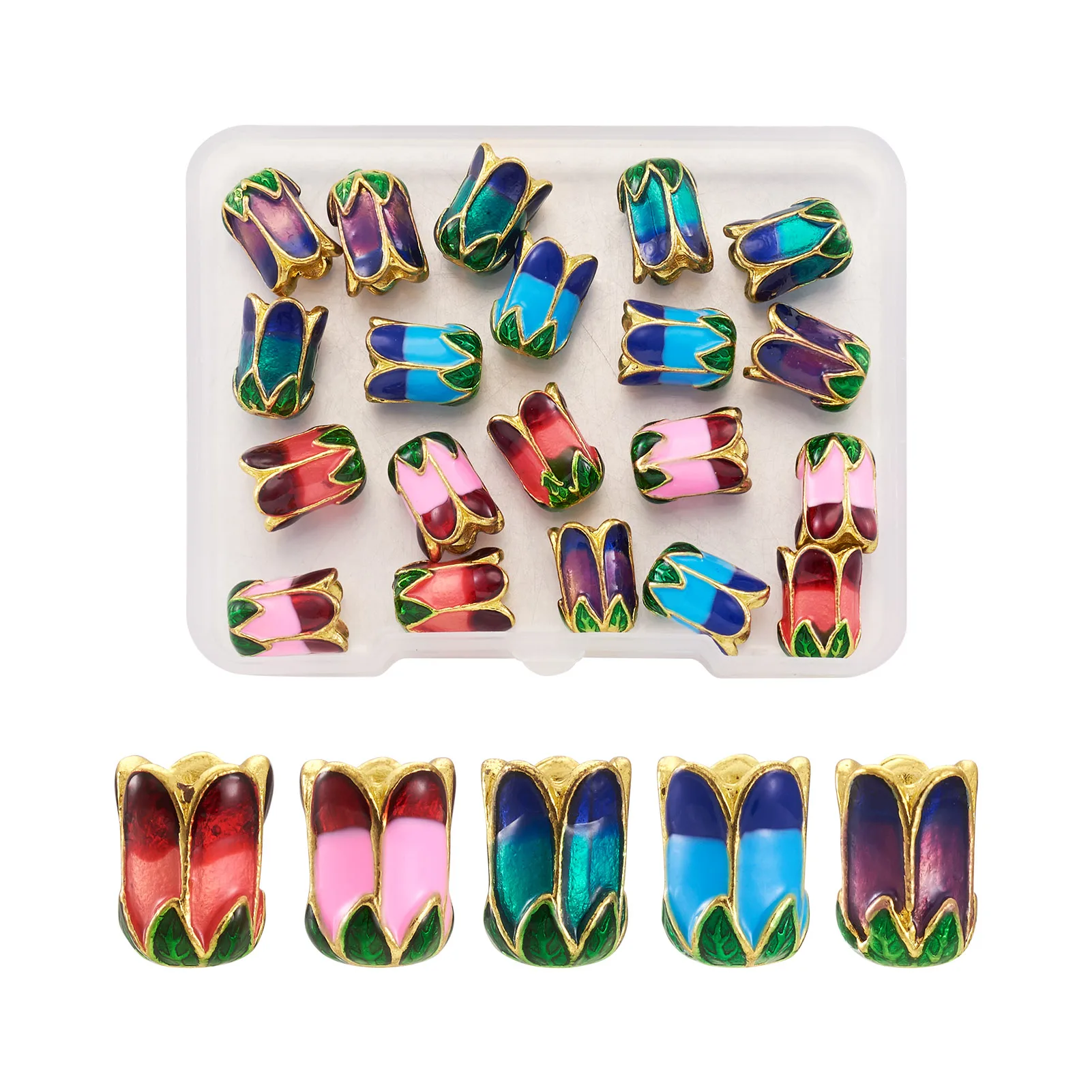 

20Pcs 5-Petal Colorful Alloy Enamel Bead Caps Golden Spacers For Bracelet Necklace Earrings Jewelry Findings DIY Making 11x8mm