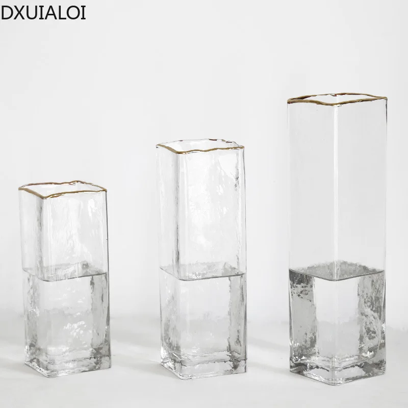 Скандинавская стеклянная ваза с золотым ободком аксессуары для украшения дома